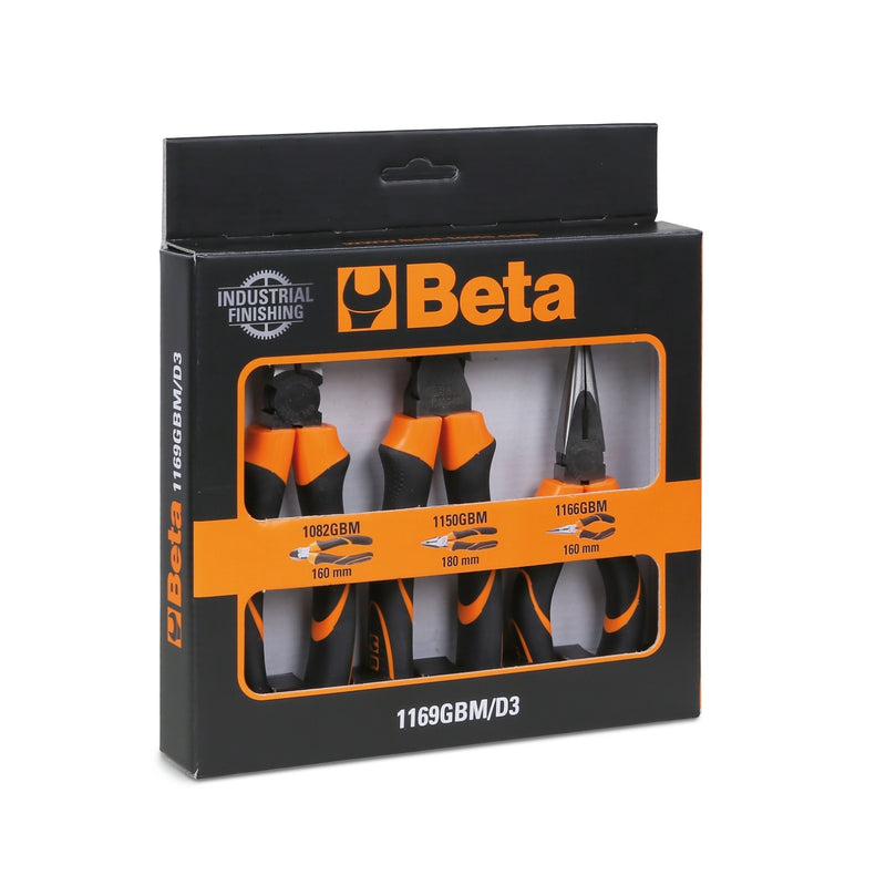 Beta 3-Piece Pliers And Nippers Set With Bi-Material Handles - 1169GBM/D3