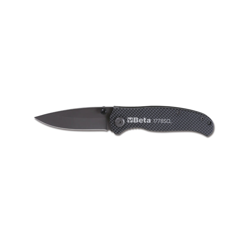 Beta Foldaway Knife With Soft Carbon Look Finish Hardened Steel Blade In Case - 1778SCL