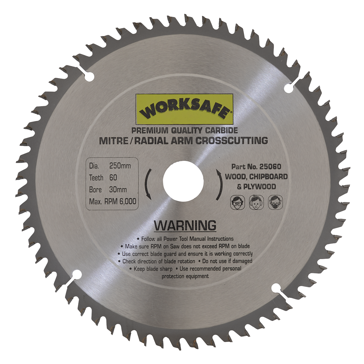 Sealey 25060 Worksafe® TCT Saw Blade 250 x 30mm 60tpu - additional view 2