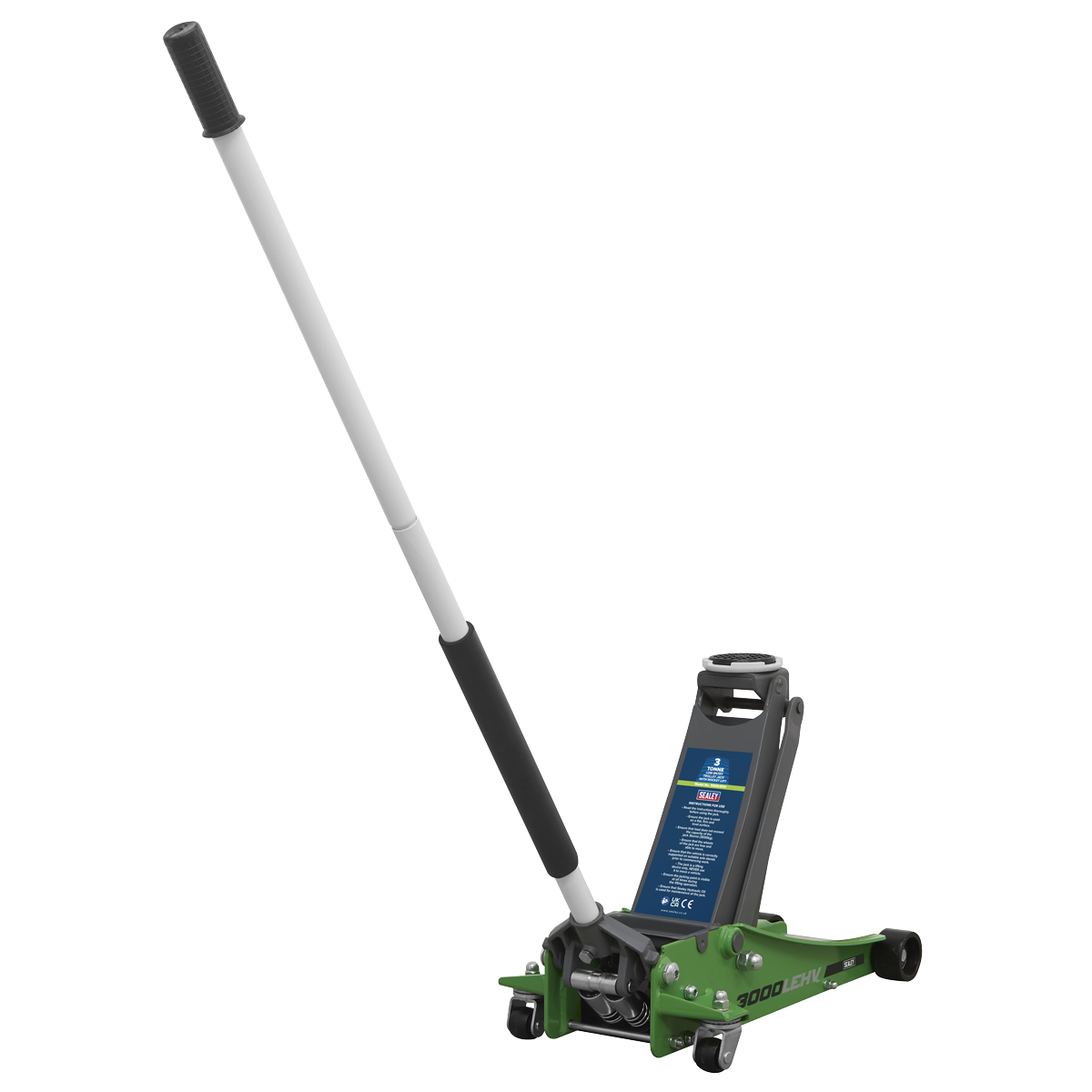 Sealey 3000LEHV Trolley Jack 3tonne Low Entry Rocket Lift Hi-Vis Green
