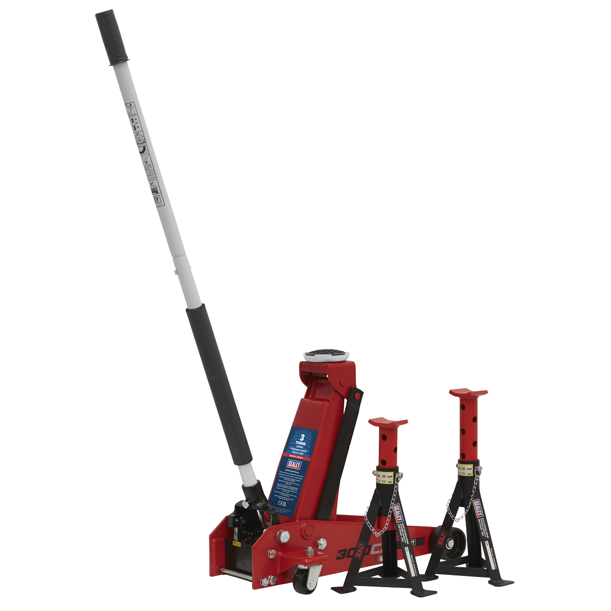 Sealey 3010CX Standard Chassis Trolley Jack 3 Tonne with Axle Stands (Pair) 3 Tonne Capacity per Stand - additional view 2