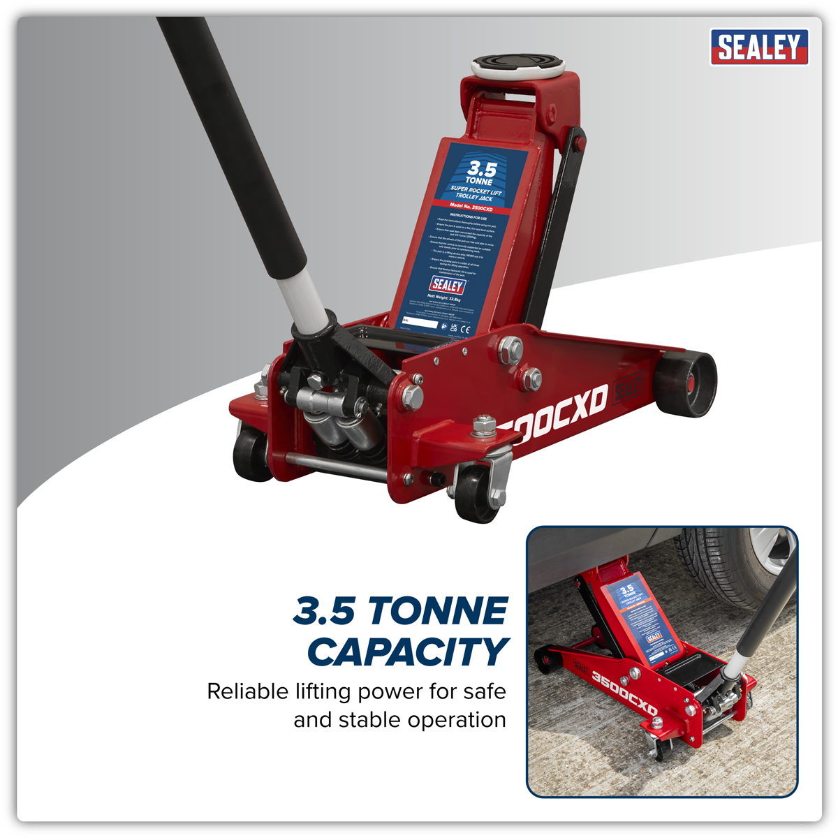 Sealey 3500CXD Trolley Jack with Super Rocket Lift 3.5 Tonne - additional view 6