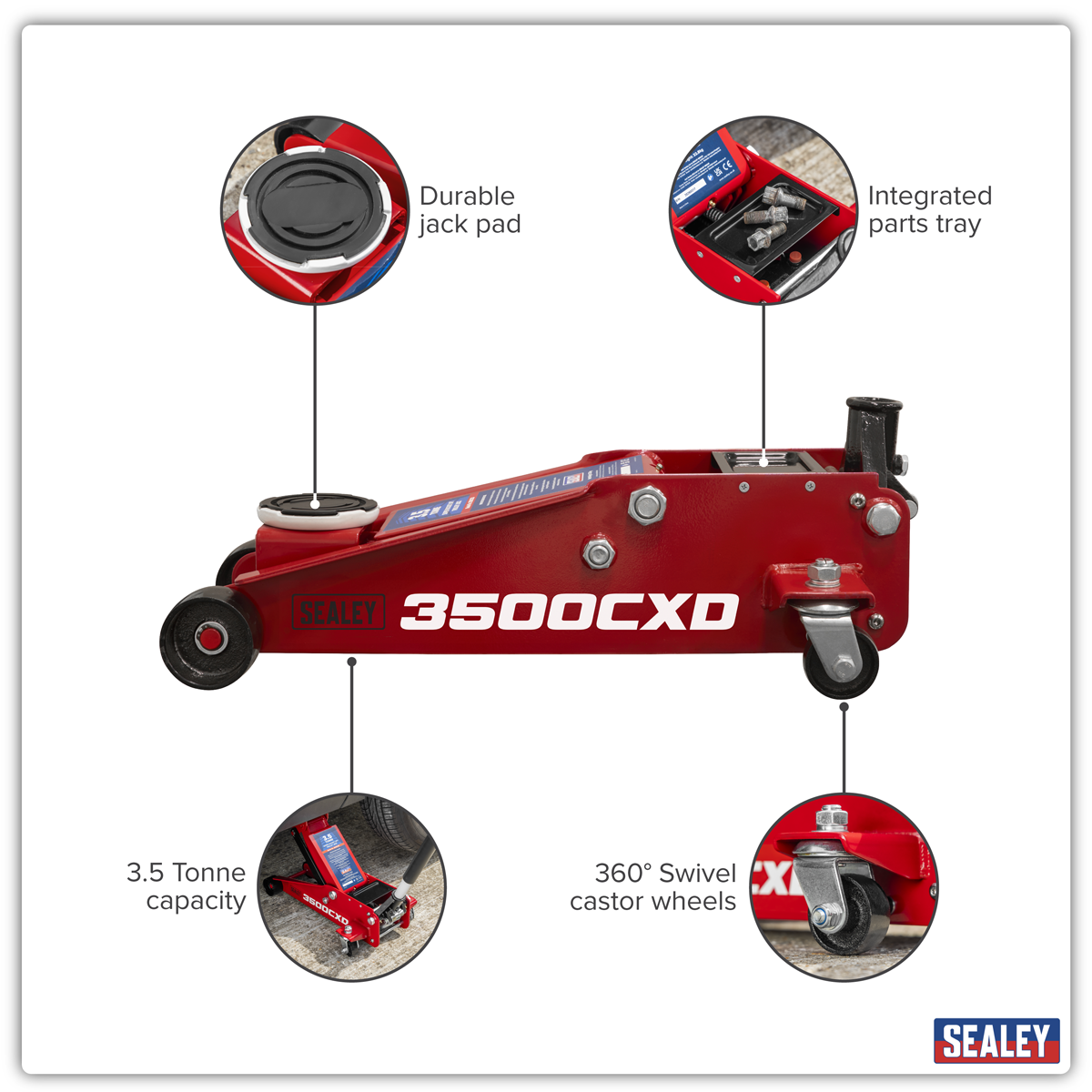 Sealey 3500CXD Trolley Jack with Super Rocket Lift 3.5 Tonne - additional view 10