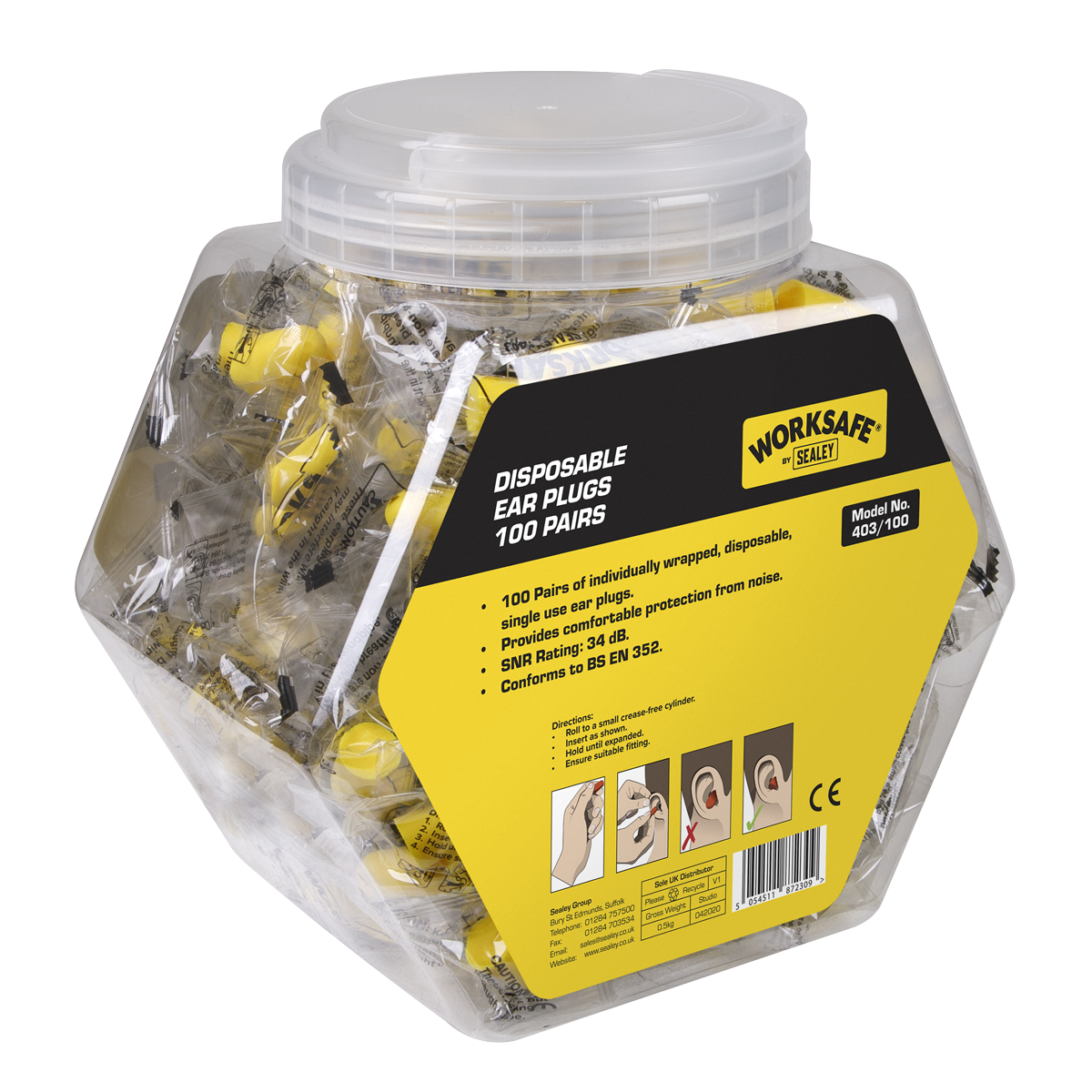Sealey 403/100 Worksafe® Disposable Ear Plugs - 100 Pairs