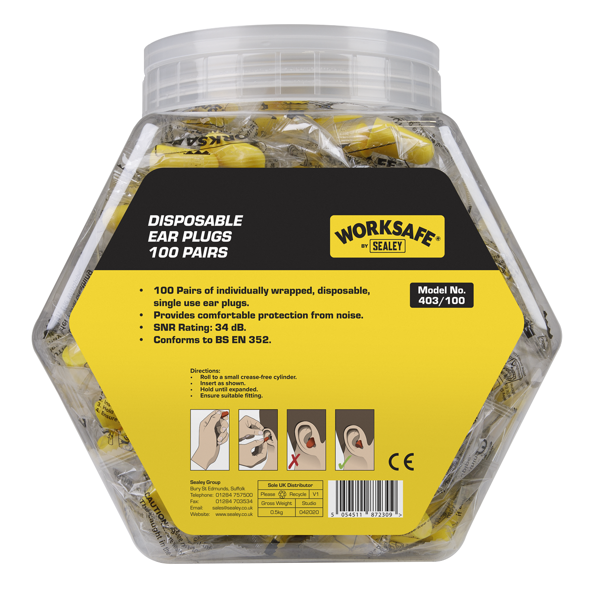 Sealey 403/100 Worksafe® Disposable Ear Plugs - 100 Pairs - additional view 3