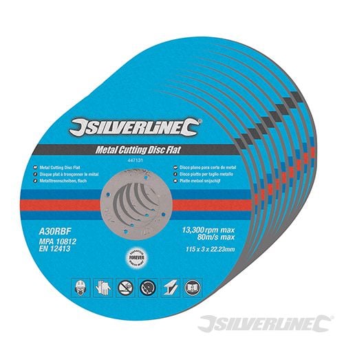 Silverline Metal Cutting Discs Flat 10pk 115 x 3 x 22.23mm - 447131