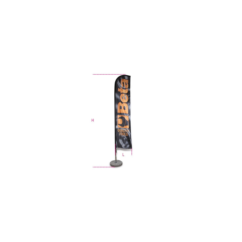 Beta Collection Sail Flag 4 X 0.75 M With Chrome-Plated Pole And 50 Cm Grit Concrete Base - 9561V