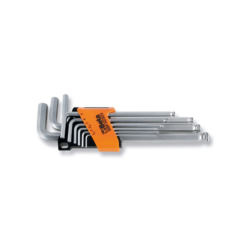 Beta set of offset hexagon key wrenches 9 pcs. with ball head and screw holding system (art. 96BP-HO) with support - 96BP-HO/SC9