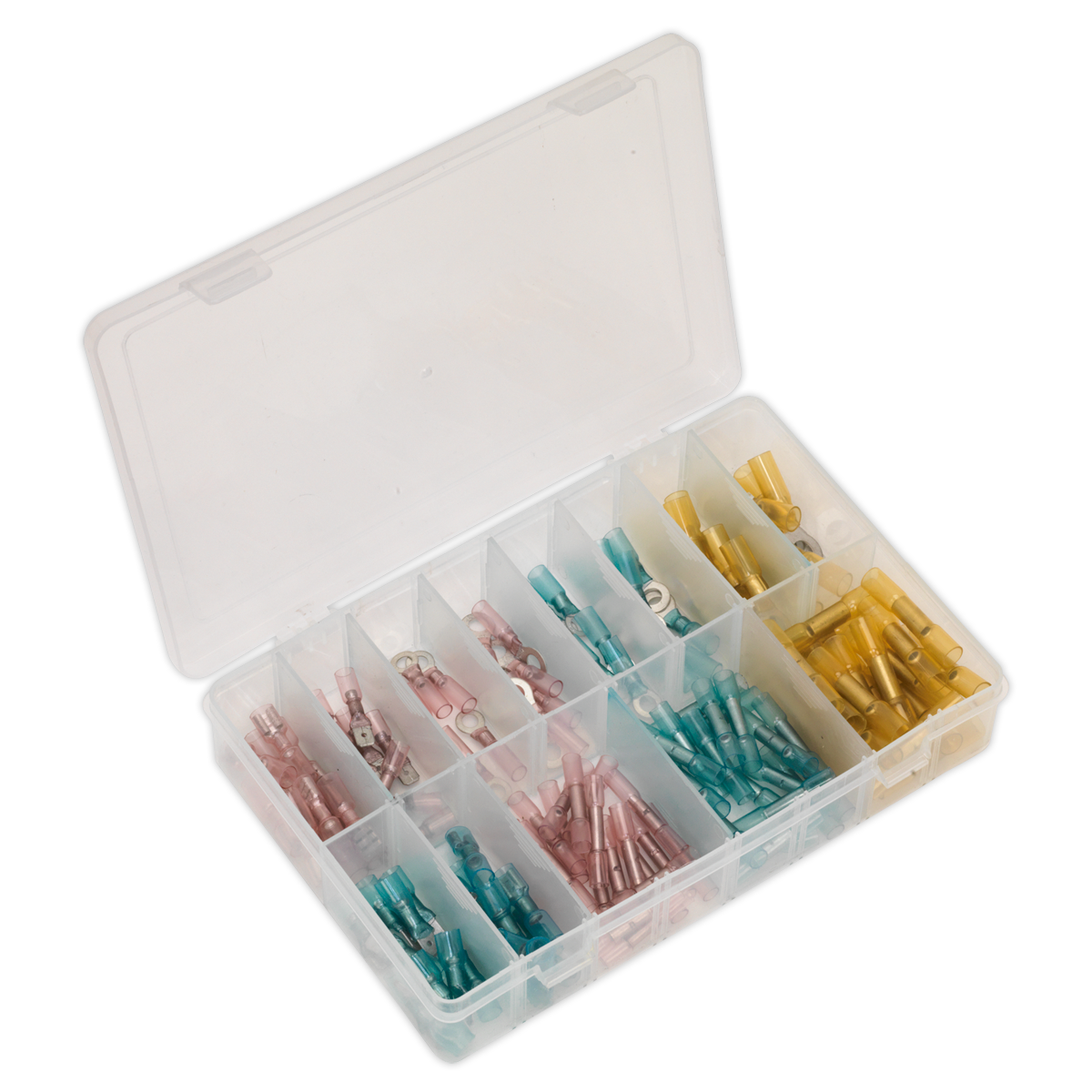 Sealey AB037HT Adhesive Lined Heat Shrink Terminal Assortment 142pc - Blue, Red & Yellow