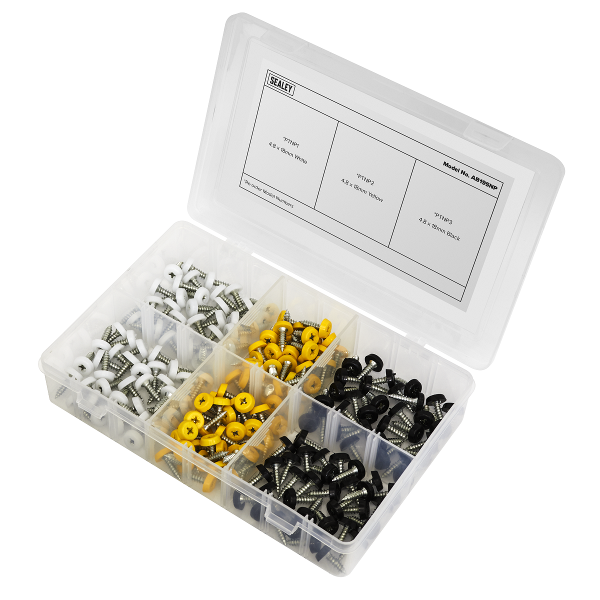 Sealey AB195NP Numberplate Screw Assortment 4.8mm x 18mm 195pc - Plastic Enclosed Head - additional view 9