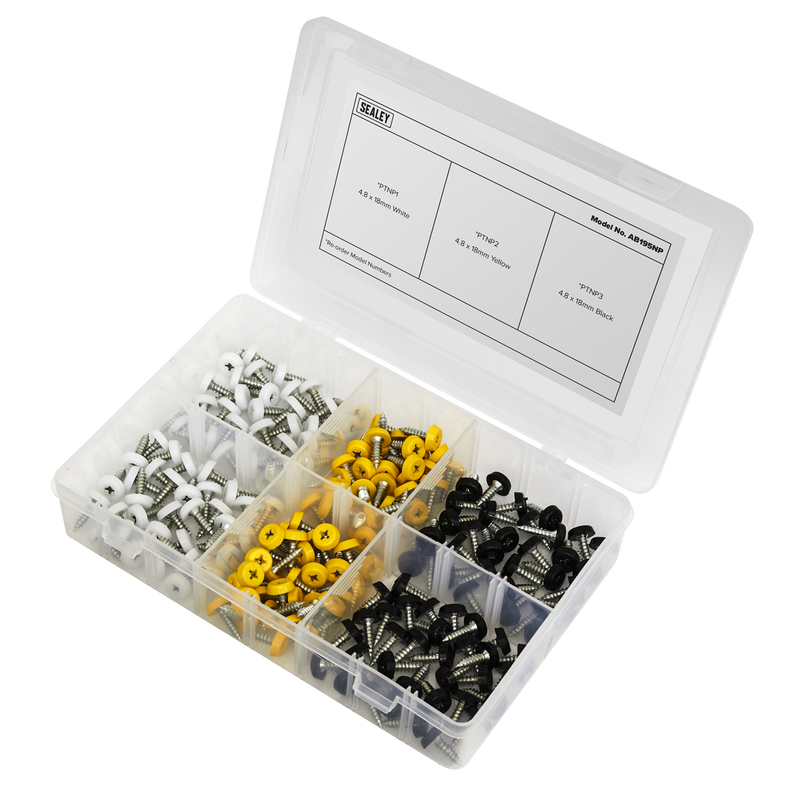 Sealey AB195NP Numberplate Screw Assortment 4.8mm x 18mm 195pc - Plastic Enclosed Head - additional view 9