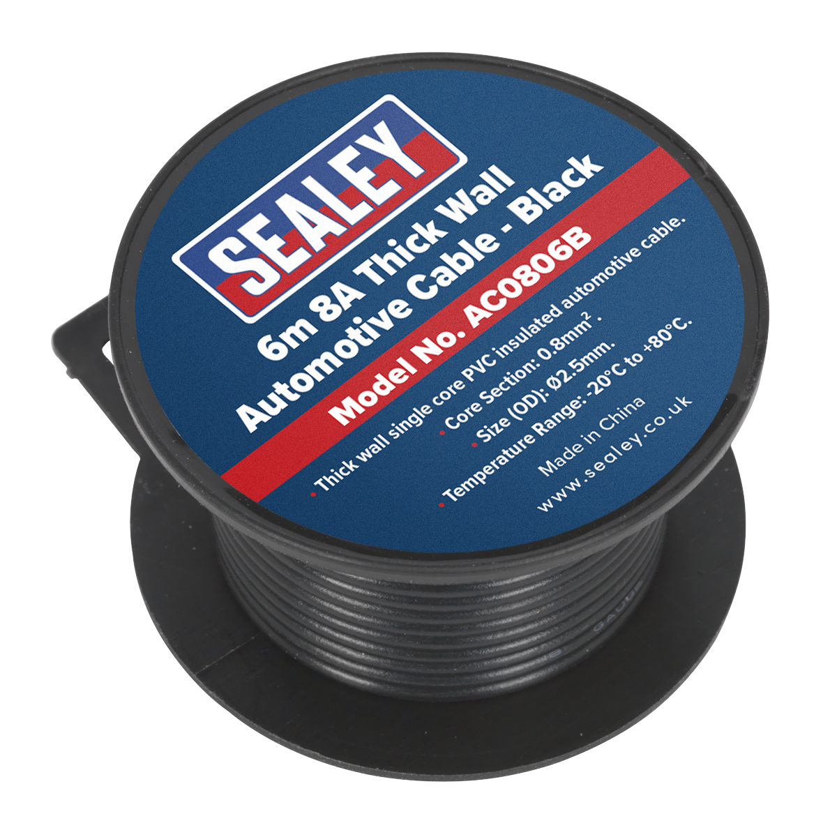 Sealey AC0806B 8A Thick Wall Automotive Cable 6m - Black - additional view 2