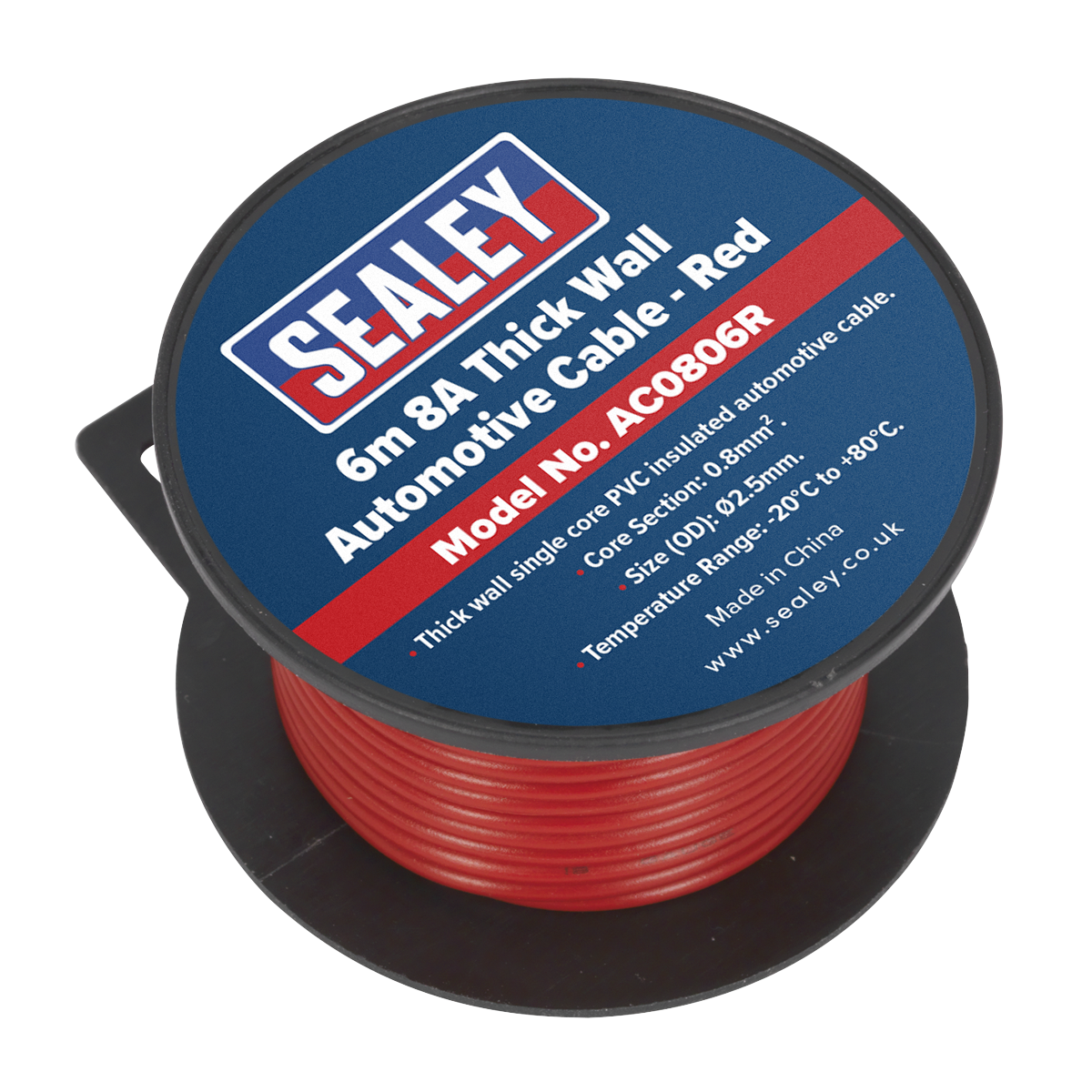 Sealey AC0806R 8A Thick Wall Automotive Cable 6m - Red - additional view 2