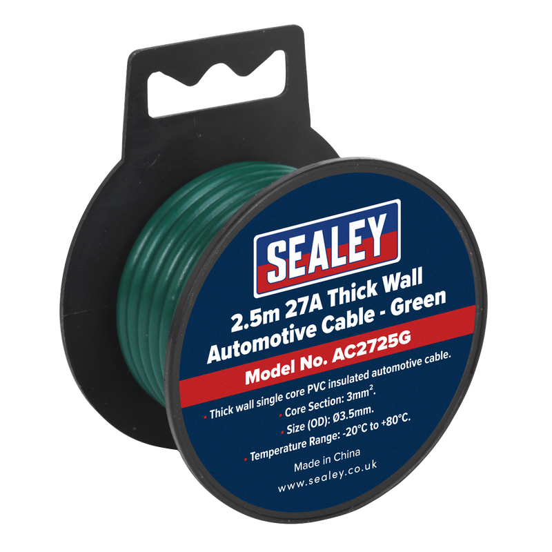 Sealey AC2725G 27A Thick Wall Automotive Cable 2.5m - Green