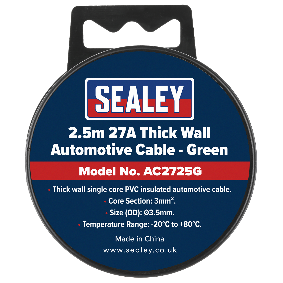Sealey AC2725G 27A Thick Wall Automotive Cable 2.5m - Green - additional view 4