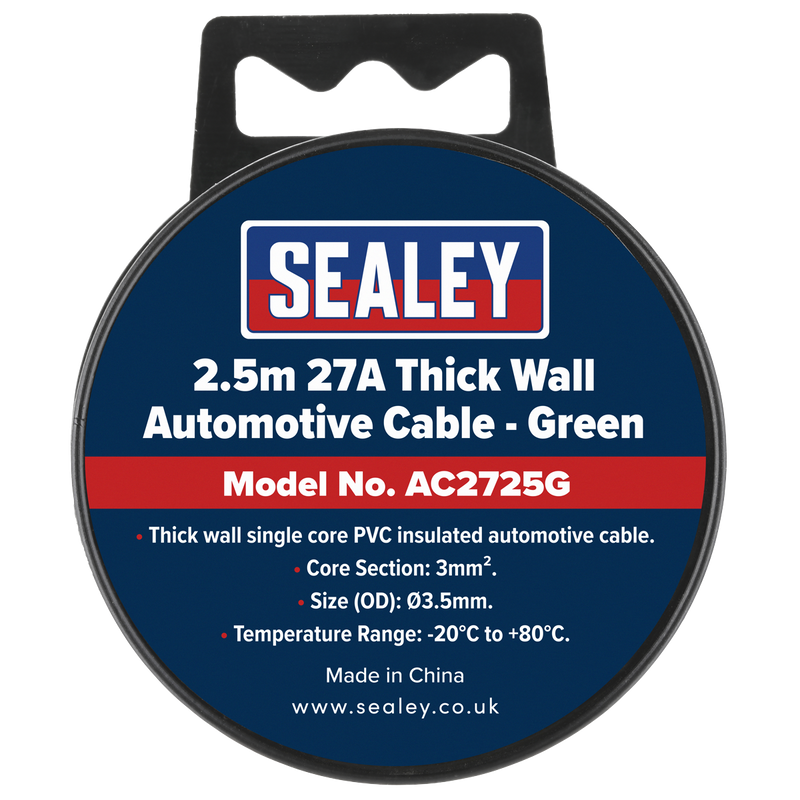 Sealey AC2725G 27A Thick Wall Automotive Cable 2.5m - Green - additional view 4
