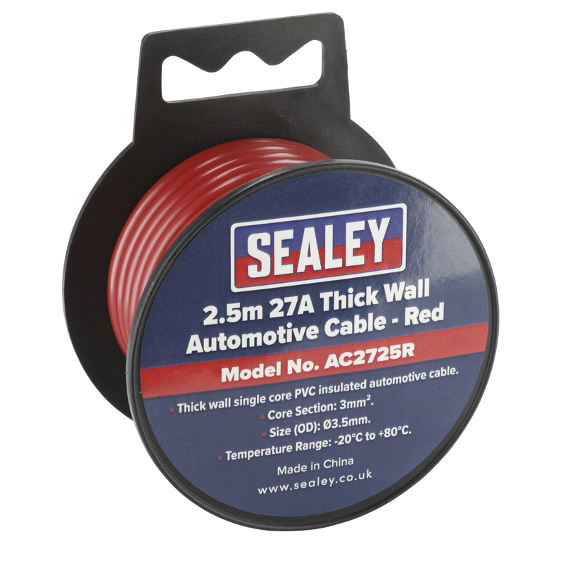 Sealey AC2725R 27A Thick Wall Automotive Cable 2.5m - Red