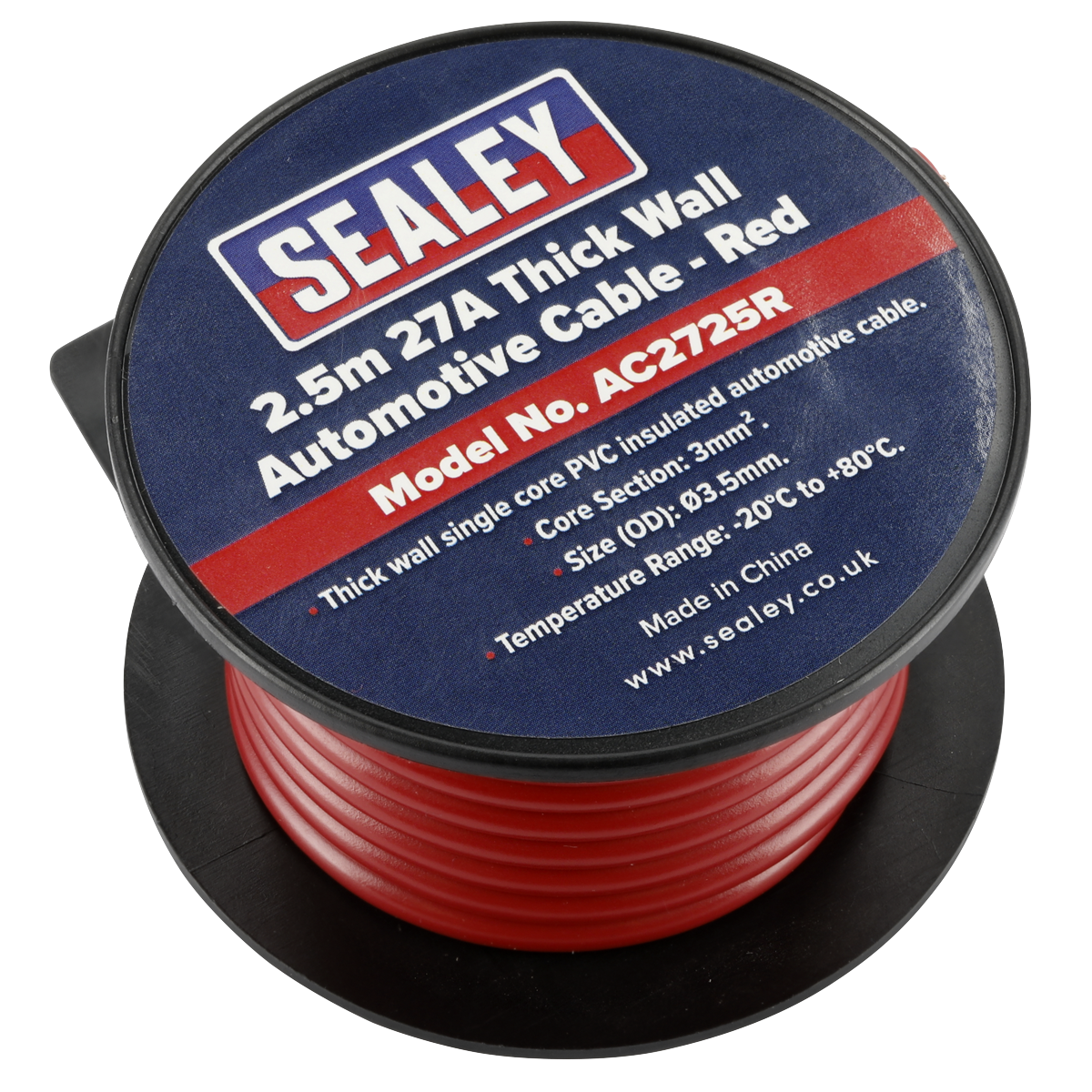 Sealey AC2725R 27A Thick Wall Automotive Cable 2.5m - Red - additional view 2