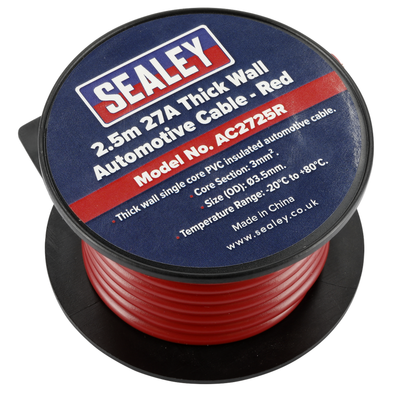 Sealey AC2725R 27A Thick Wall Automotive Cable 2.5m - Red - additional view 2