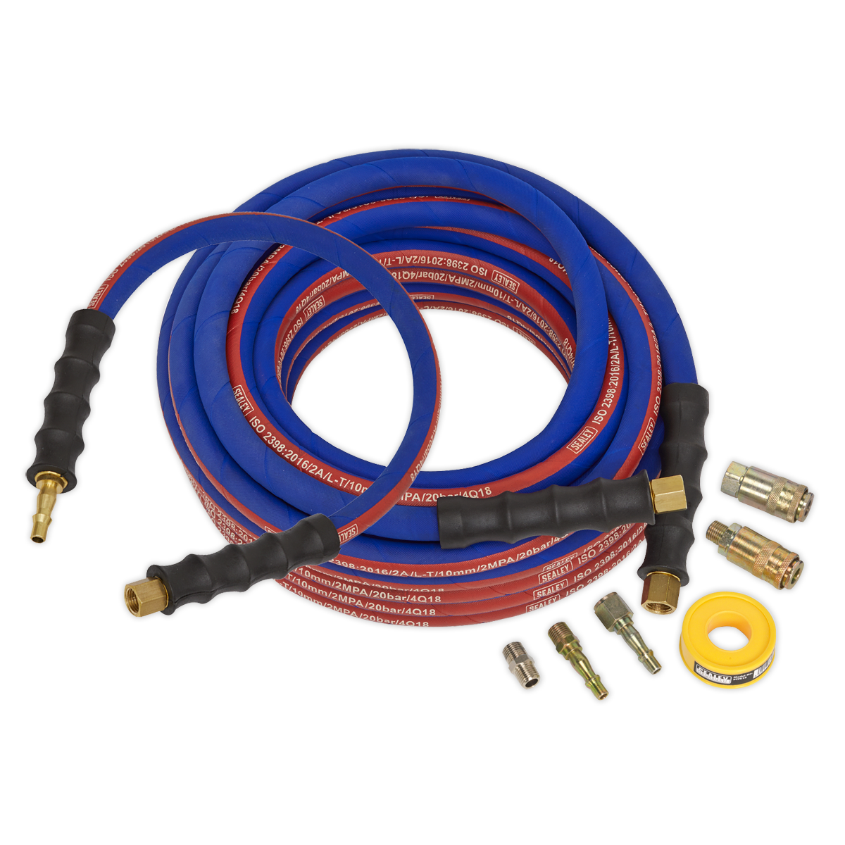 Sealey AHK02 Extra-Heavy-Duty Air Hose Kit with Connectors 15m x 10mm