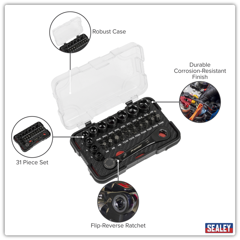 Sealey AK2112 Premier Black Go-Through Lock-On™ Low Profile Socket & Bit Set 1/4"Sq Drive 31pc - additional view 7