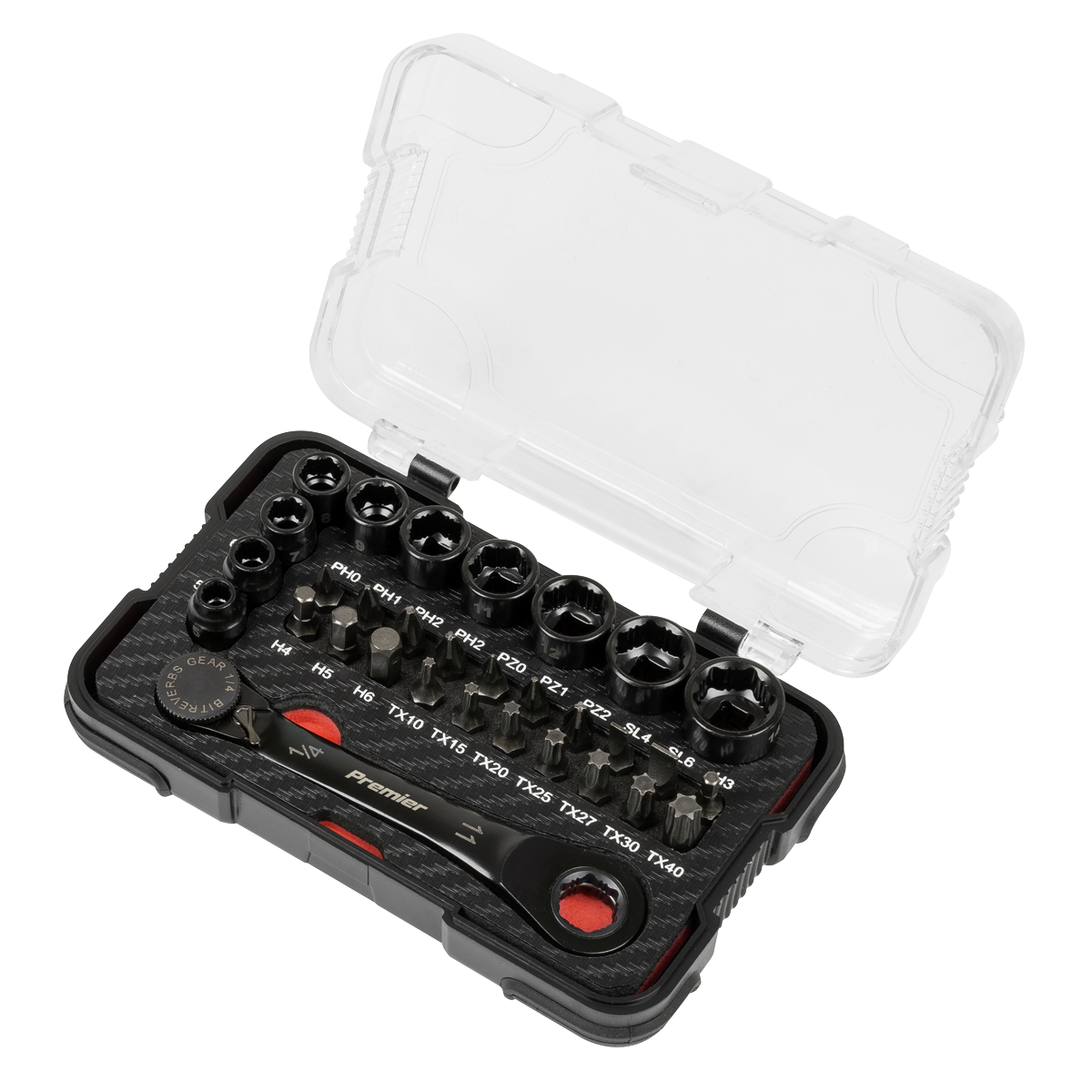 Sealey AK2112 Premier Black Go-Through Lock-On™ Low Profile Socket & Bit Set 1/4"Sq Drive 31pc - additional view 2