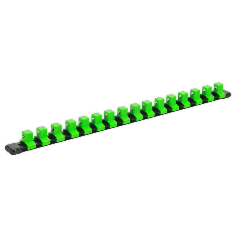 Sealey AK27054HV Premier Socket Retaining Rail with 16 Clips 1/2"Sq Drive - Hi-Vis Green