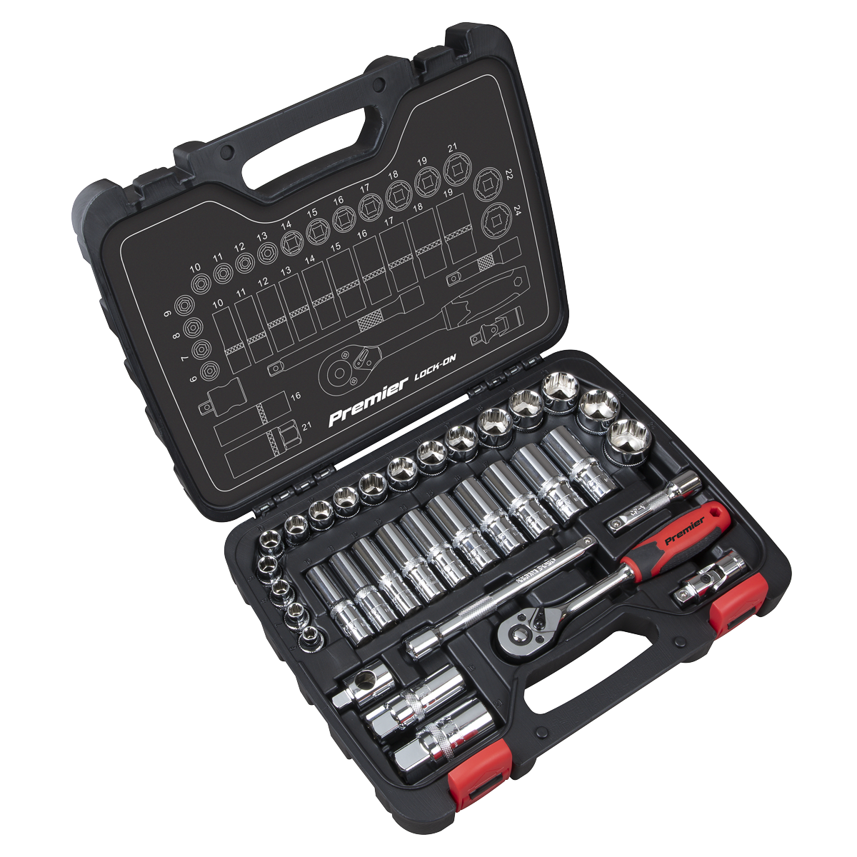 Sealey AK27481 Premier Lock-On™ Socket Set 3/8"Sq Drive 34pc