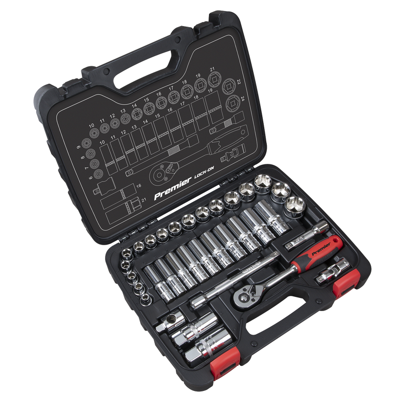 Sealey AK27481 Premier Lock-On™ Socket Set 3/8"Sq Drive 34pc