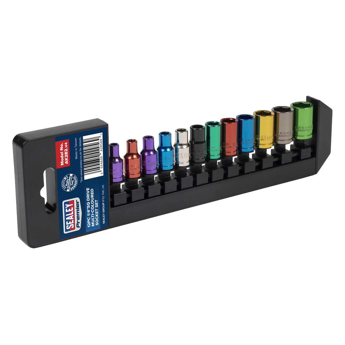 Sealey AK282 Premier Multi-Coloured Socket Set 1/4"Sq Drive 12pc