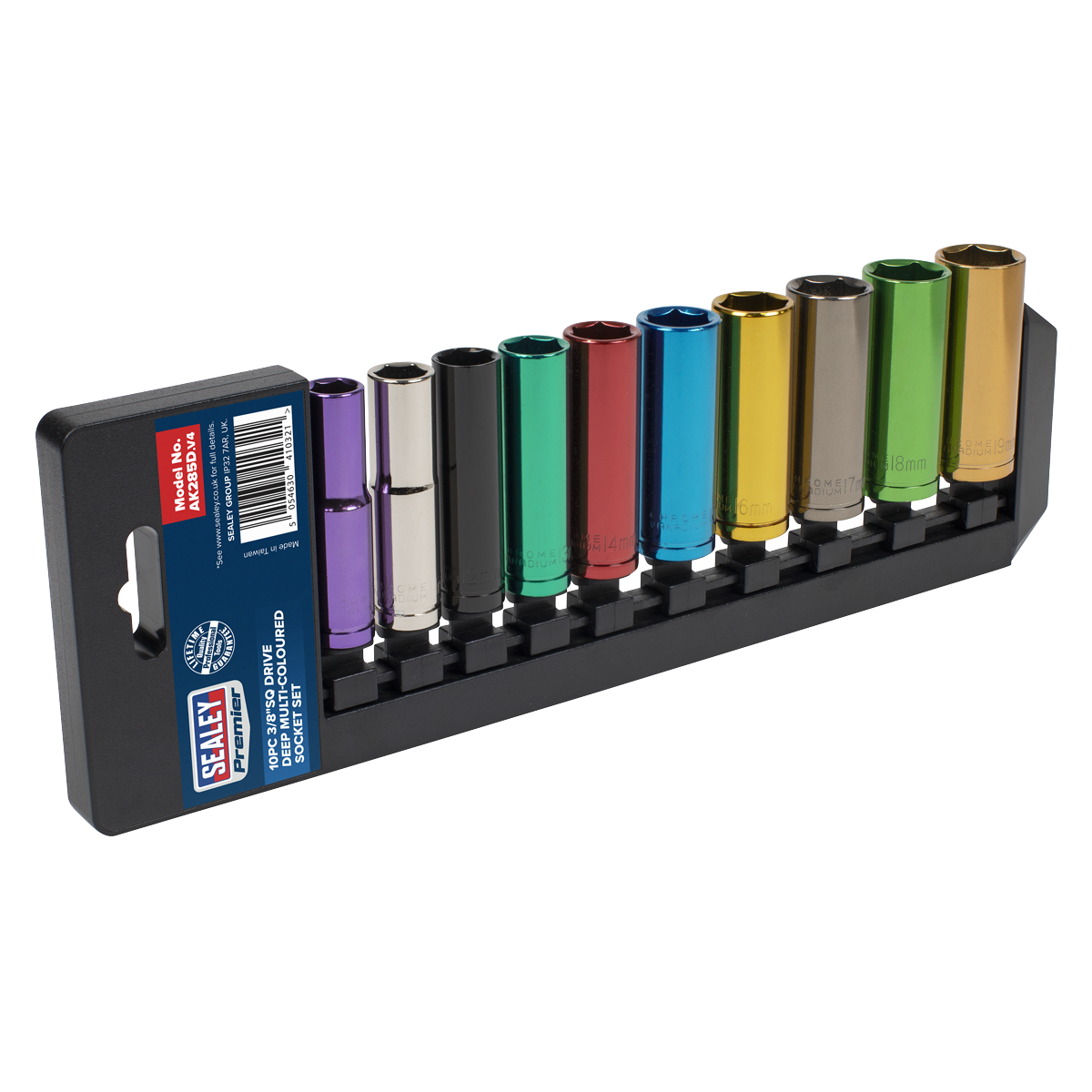 Sealey AK285D Premier Deep Multi-Coloured Socket Set 3/8"Sq Drive 10pc