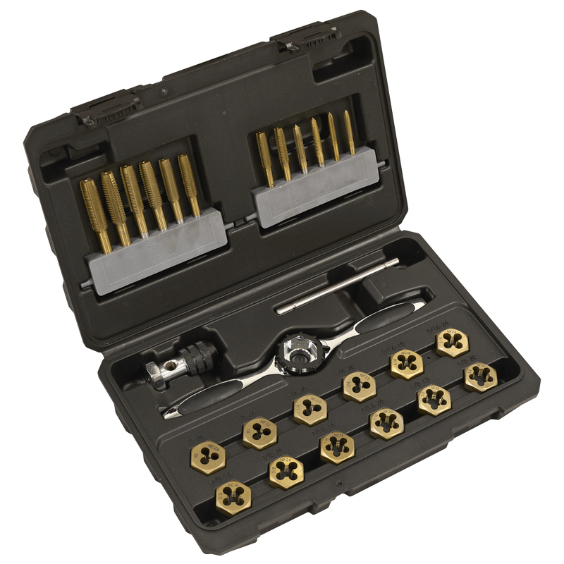 Sealey AK3026IMP Premier Hexagonal Tap & Die Set 26pc Hexagonal - Imperial - Titanium Coated