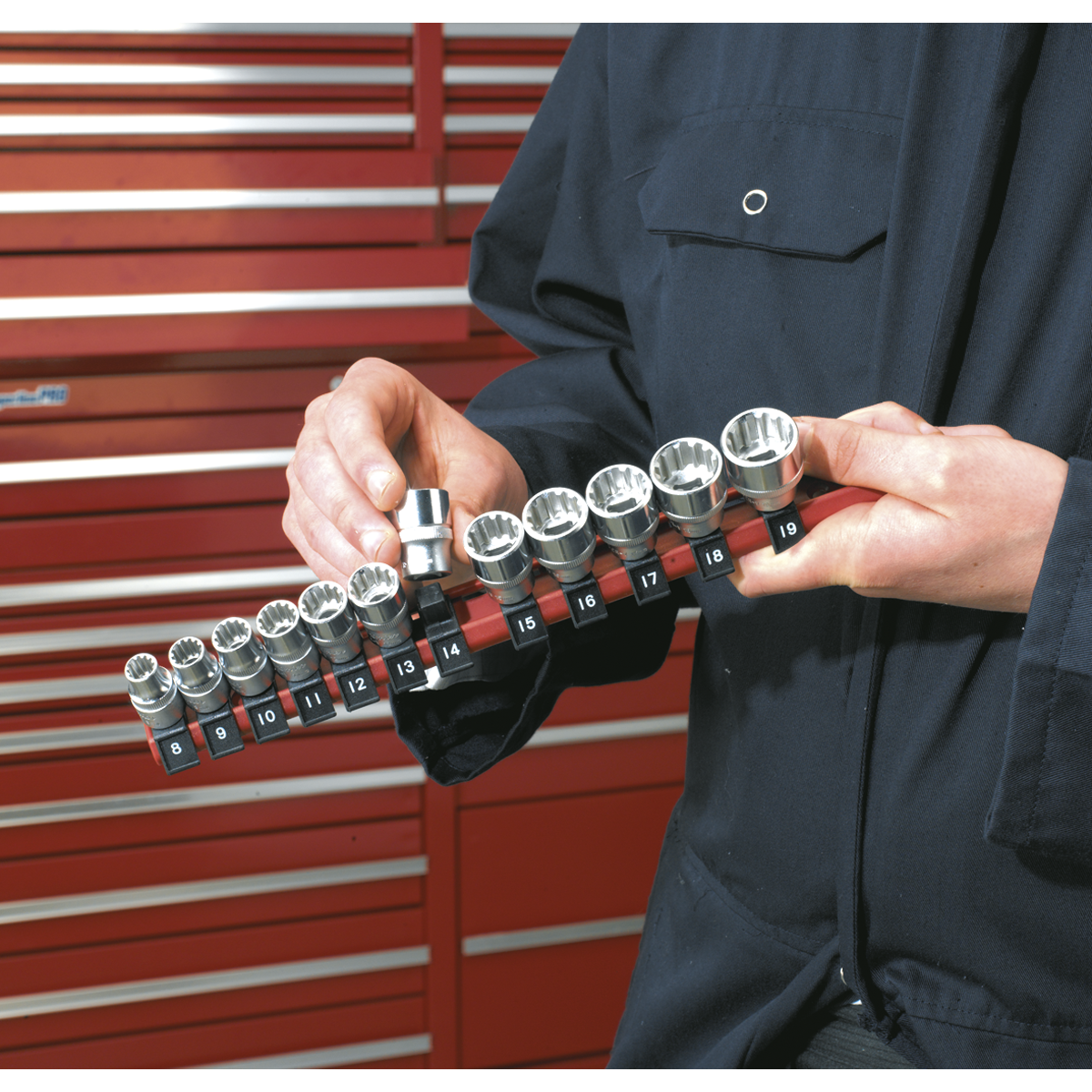 Sealey AK3812 Premier Socket Retaining Rail with 12 Clips 3/8"Sq Drive - additional view 2