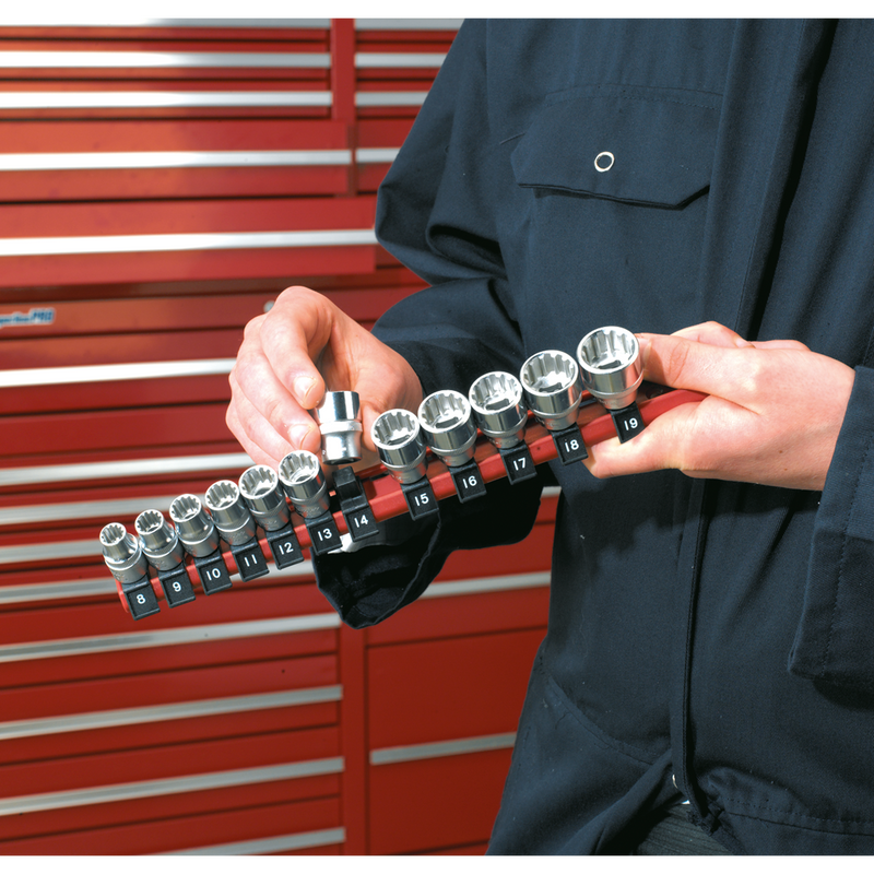 Sealey AK3812 Premier Socket Retaining Rail with 12 Clips 3/8"Sq Drive - additional view 2