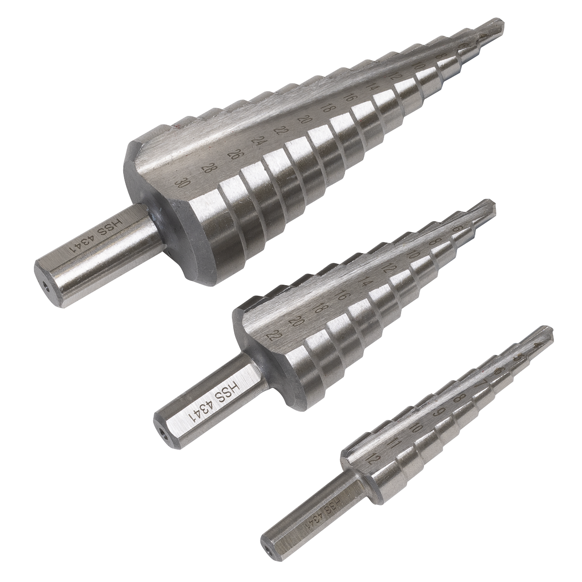 Sealey AK4746 Straight Flute HSS 4341 Step Drill Bit Set 3pc - additional view 8