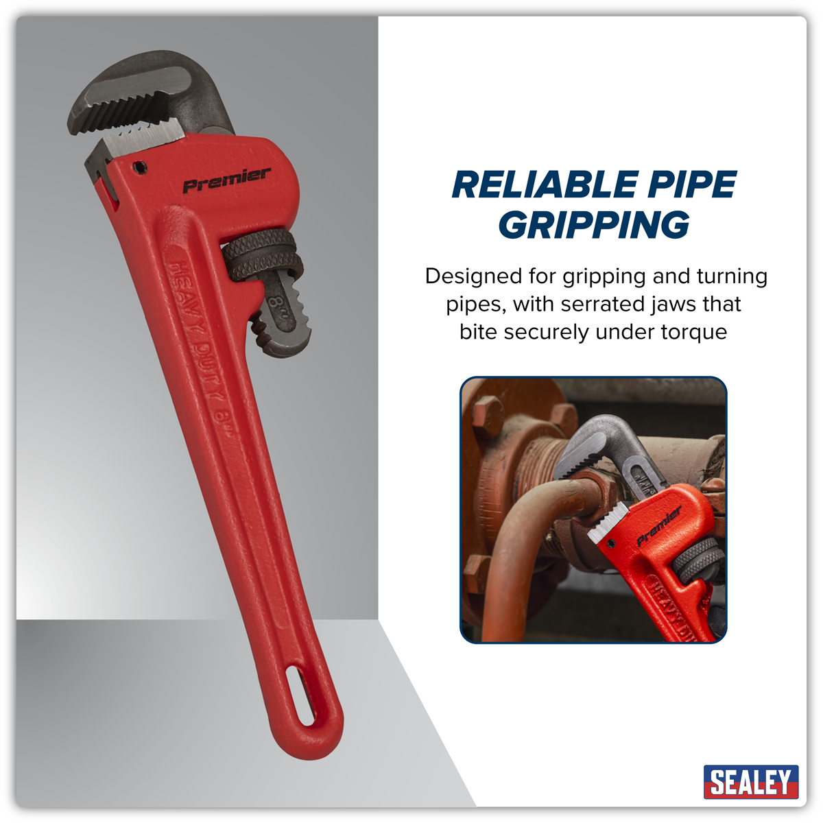 Sealey AK5101 Premier Cast Steel Pipe Wrench European Pattern 200mm - additional view 8