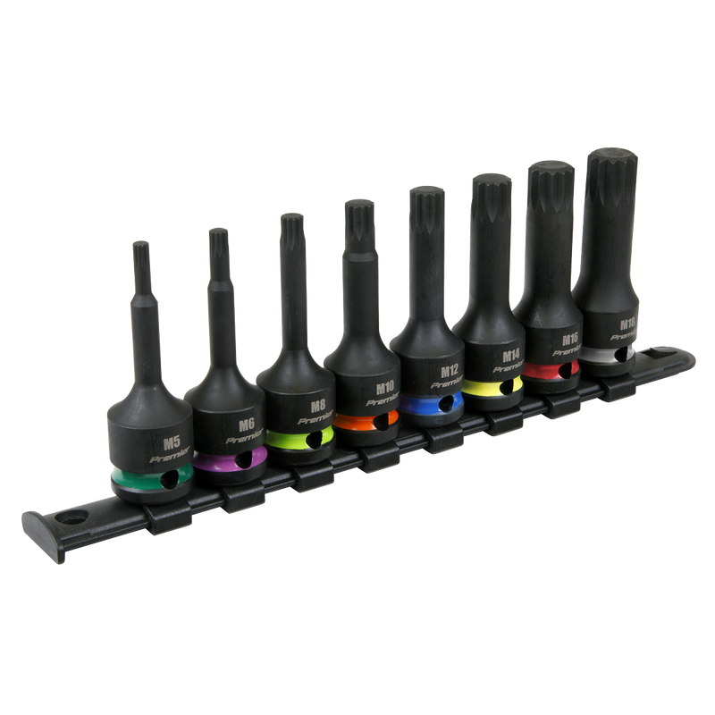 Sealey AK56004 Premier Spline Impact Socket Bit Set 1/2"Sq Drive 8pc