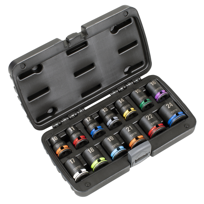 Sealey AK56160M Lock-On™ Impact Socket Set 1/2"Sq Drive 13pc 6pt Metric