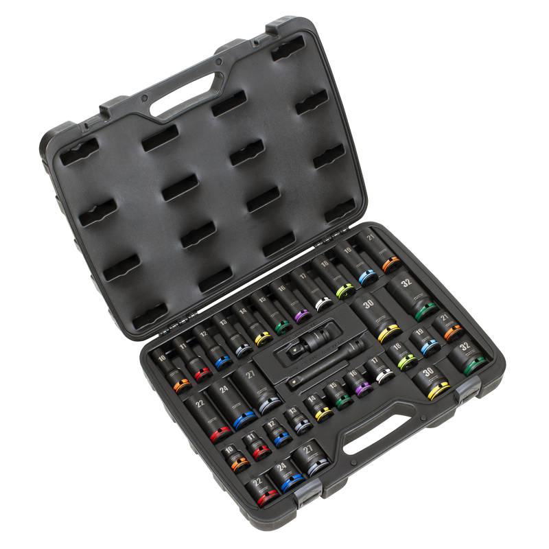 Sealey AK5636M Lock-On™ Standard & Deep Impact Socket Set 34pc 1/2"Sq Drive 6pt Metric