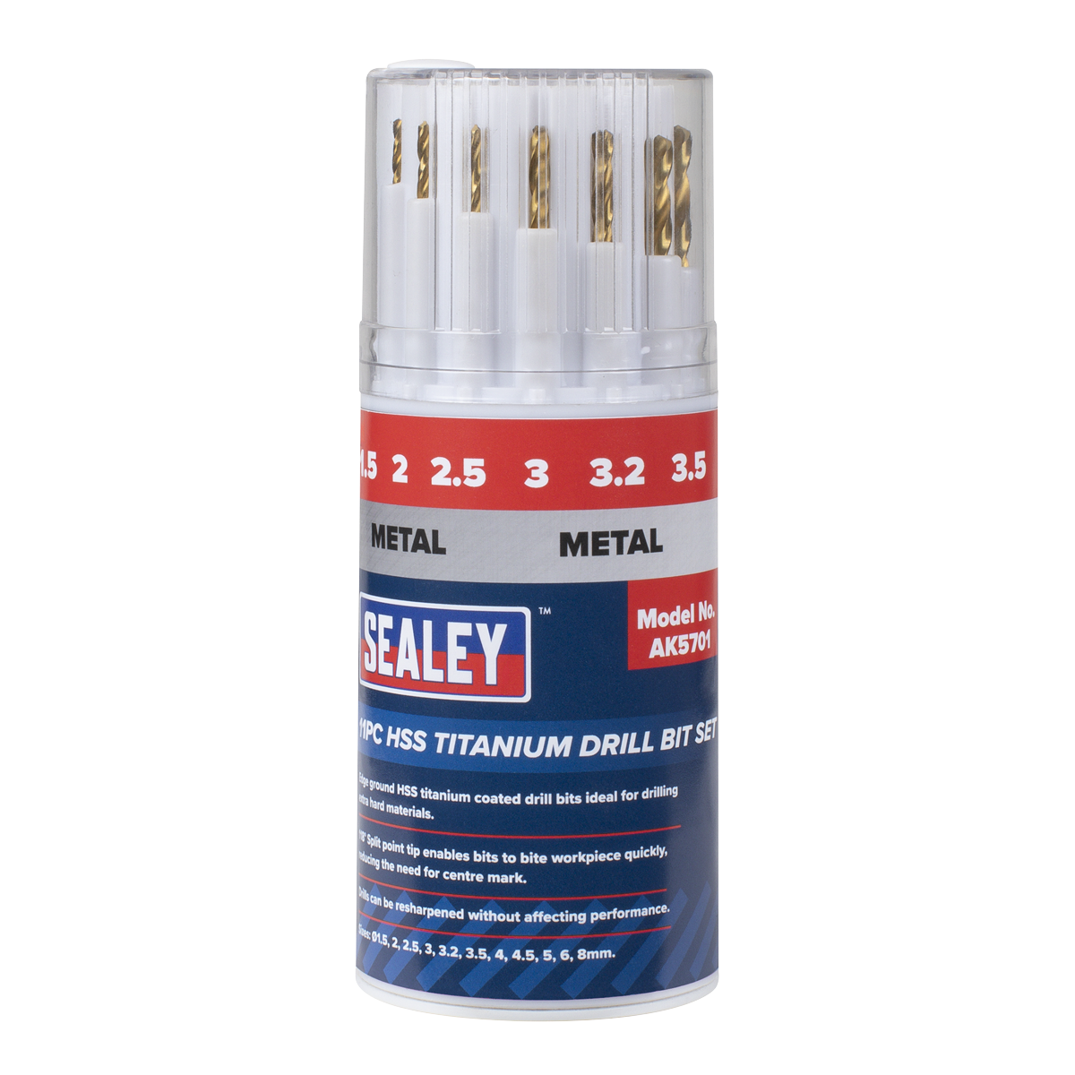 Sealey AK5701 HSS Titanium Drill Bit Set 11pc