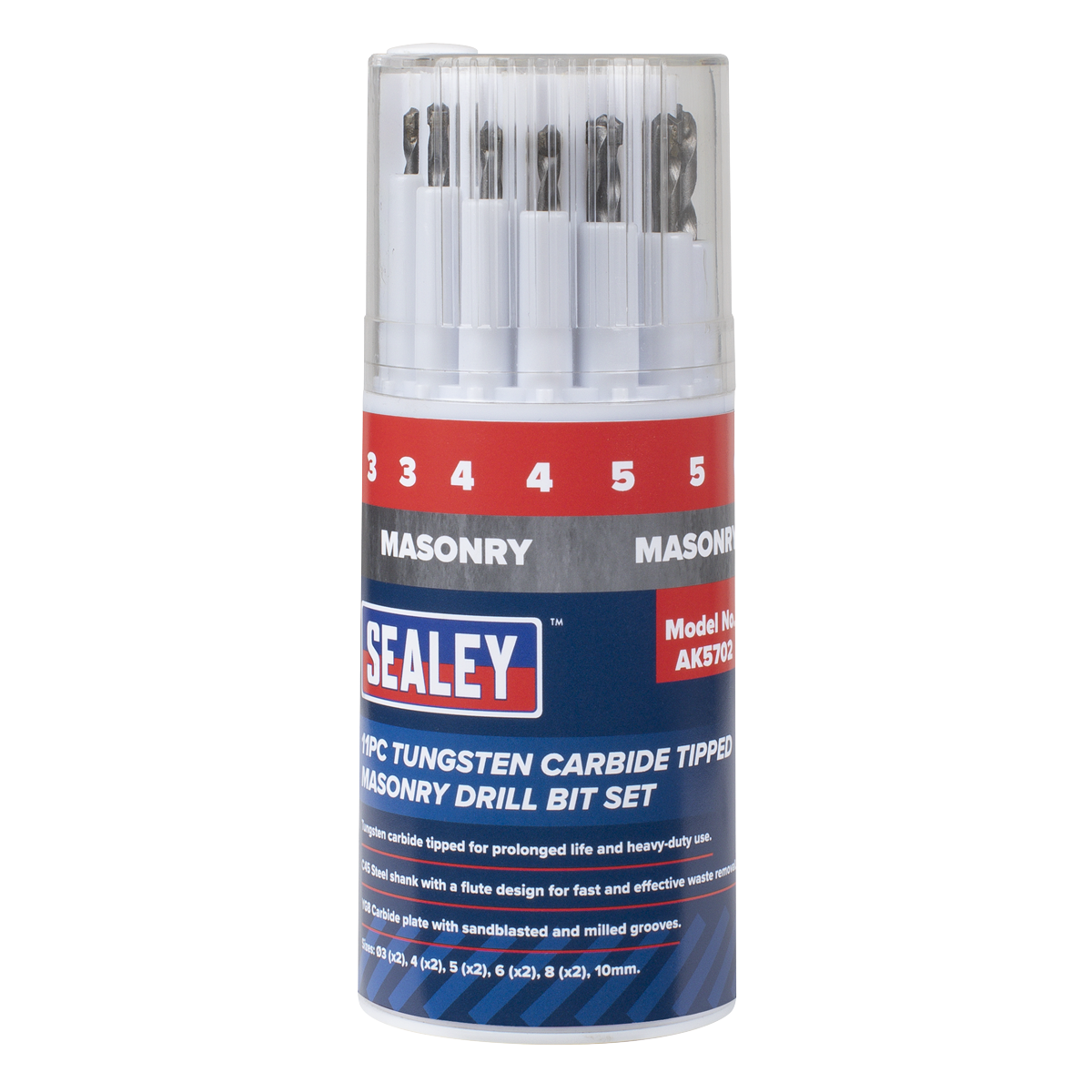 Sealey AK5702 Tungsten Carbide Tipped Masonry Drill Bit Set 11pc