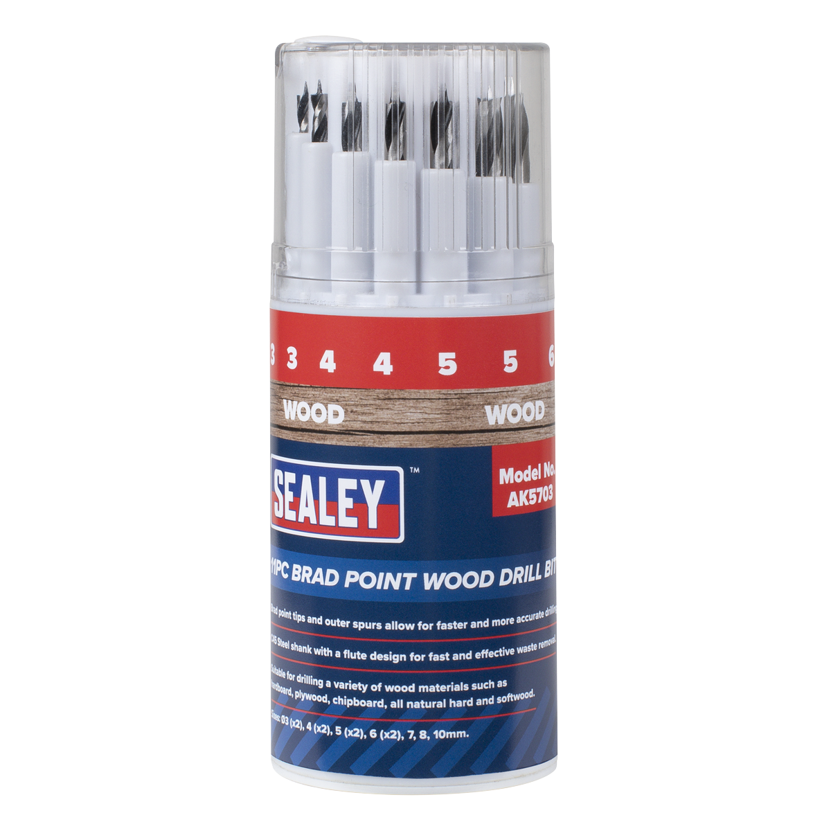 Sealey AK5703 Brad Point Wood Drill Bit Set 11pc