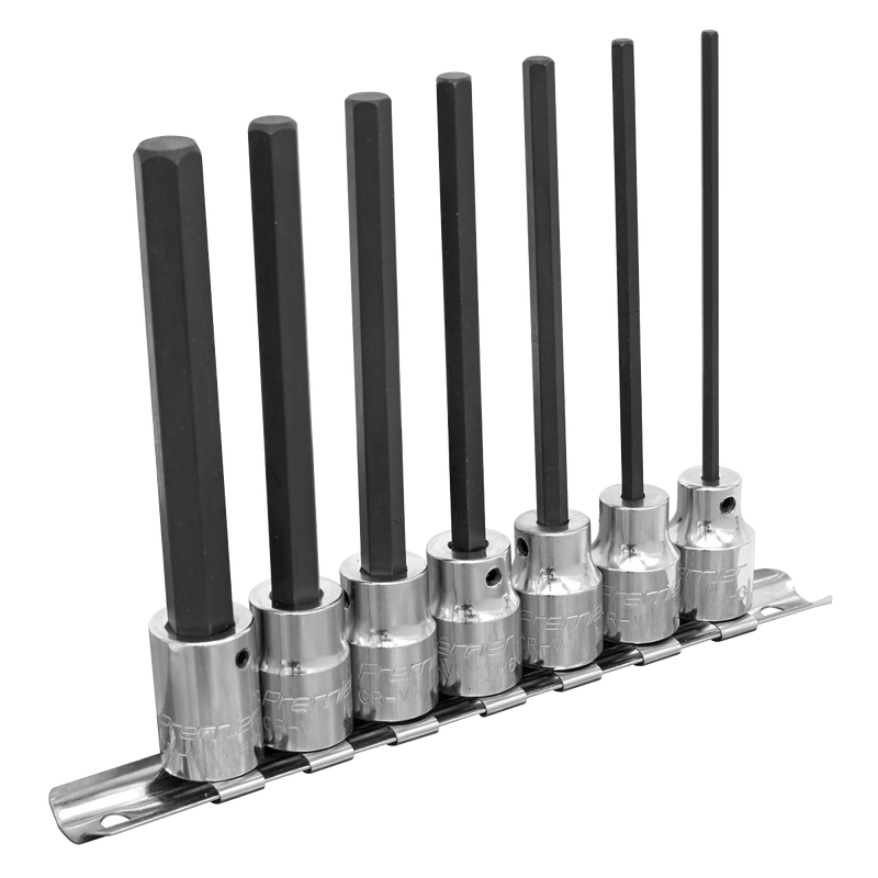 Sealey AK62254 Premier Hex Socket Bit Set 3/8"Sq Drive 110mm 7pc