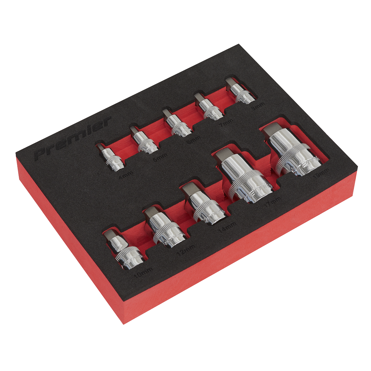 Sealey AK6244 Premier Stubby Hex Socket Bit Set 1/4", 3/8" & 1/2"Sq Drive 10pc