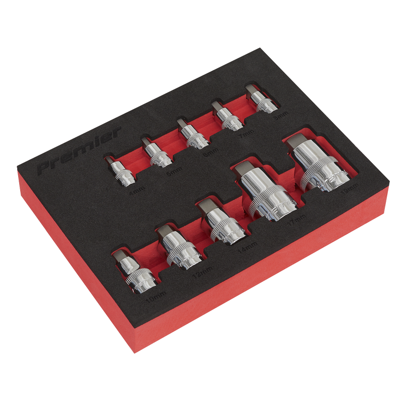 Sealey AK6244 Premier Stubby Hex Socket Bit Set 1/4", 3/8" & 1/2"Sq Drive 10pc