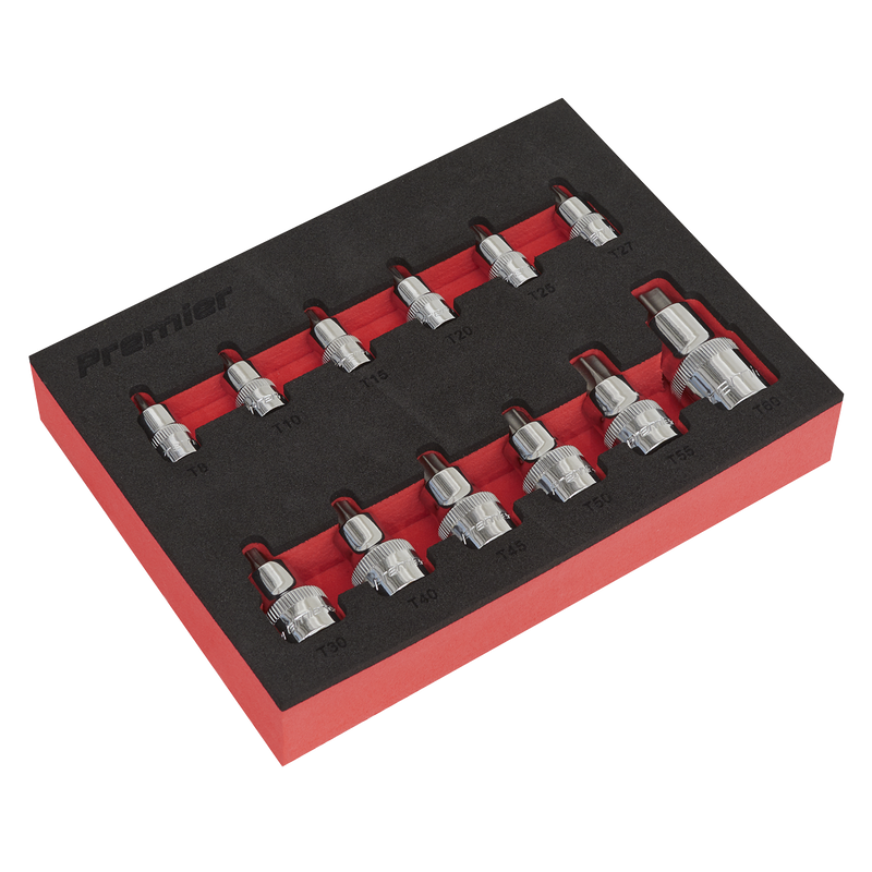 Sealey AK6245 Premier Stubby TRX-Star* Socket Bit Set 1/4", 3/8" & 1/2"Sq Drive 12pc