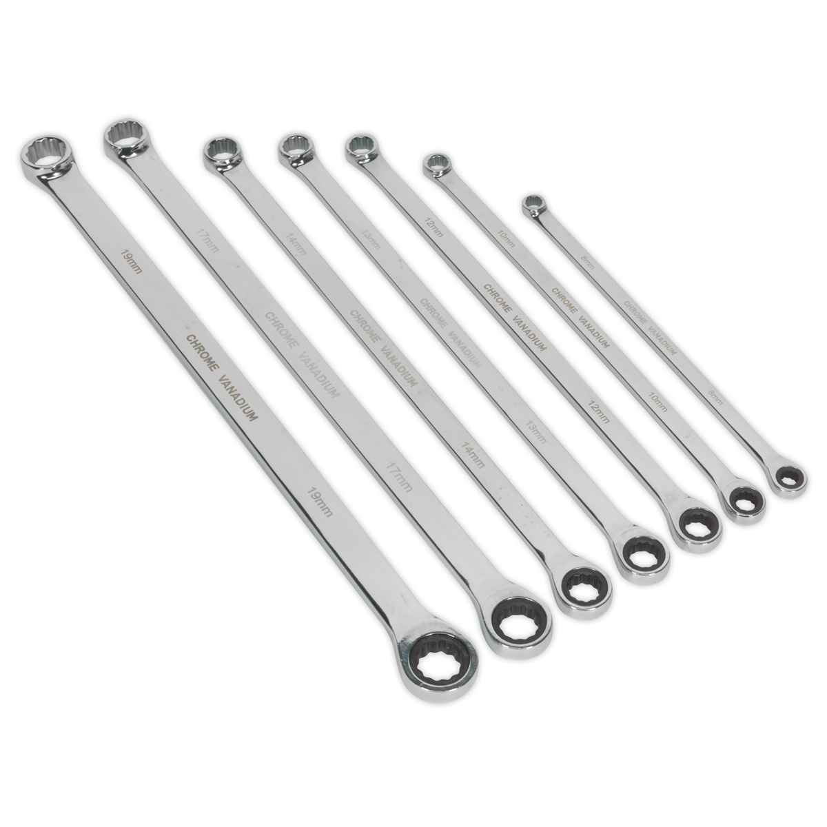Sealey AK6319 Premier Extra-Long Double Ring Ratchet/Fixed Spanner Set 7pc