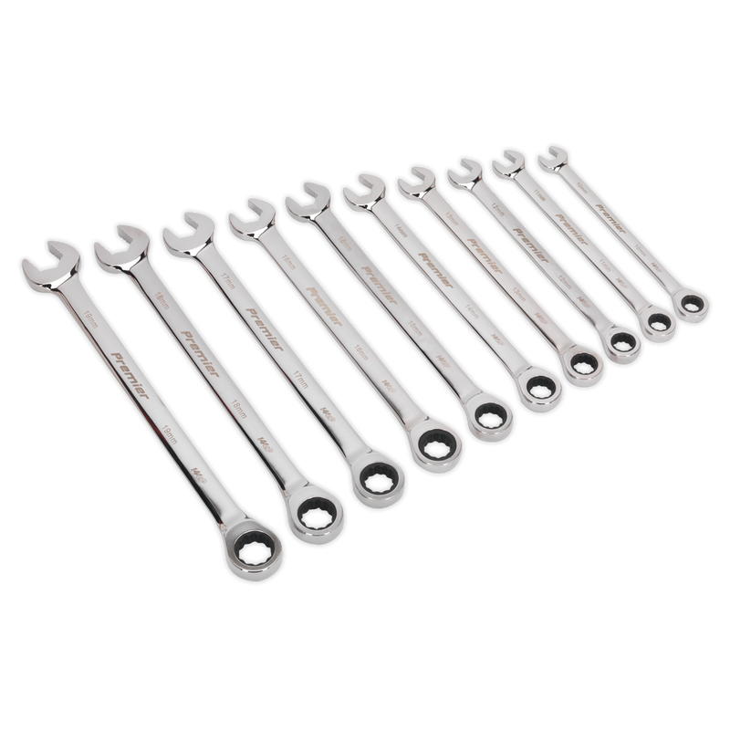 Sealey AK63914 Premier Extra-Long Combination Ratchet Spanner Set 10pc