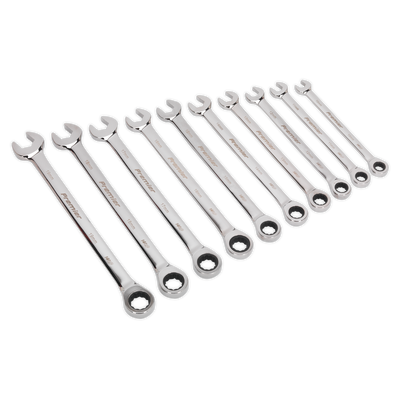 Sealey AK63914 Premier Extra-Long Combination Ratchet Spanner Set 10pc