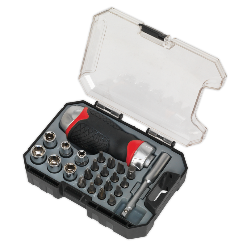 Sealey AK64906 Premier Fine Tooth Stubby Ratchet Screwdriver Socket & Bit Set 24pc - additional view 3